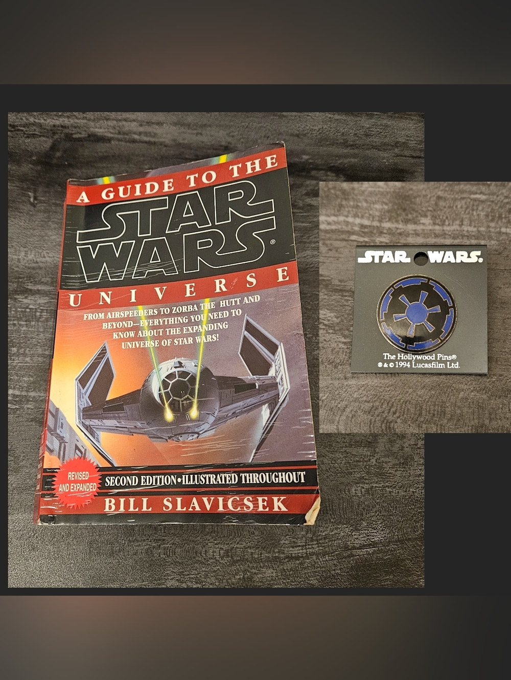 A Guide to the Star Wars Universe by Bill Slavicsek  1994 2nd Ed & Star Wars Pin
